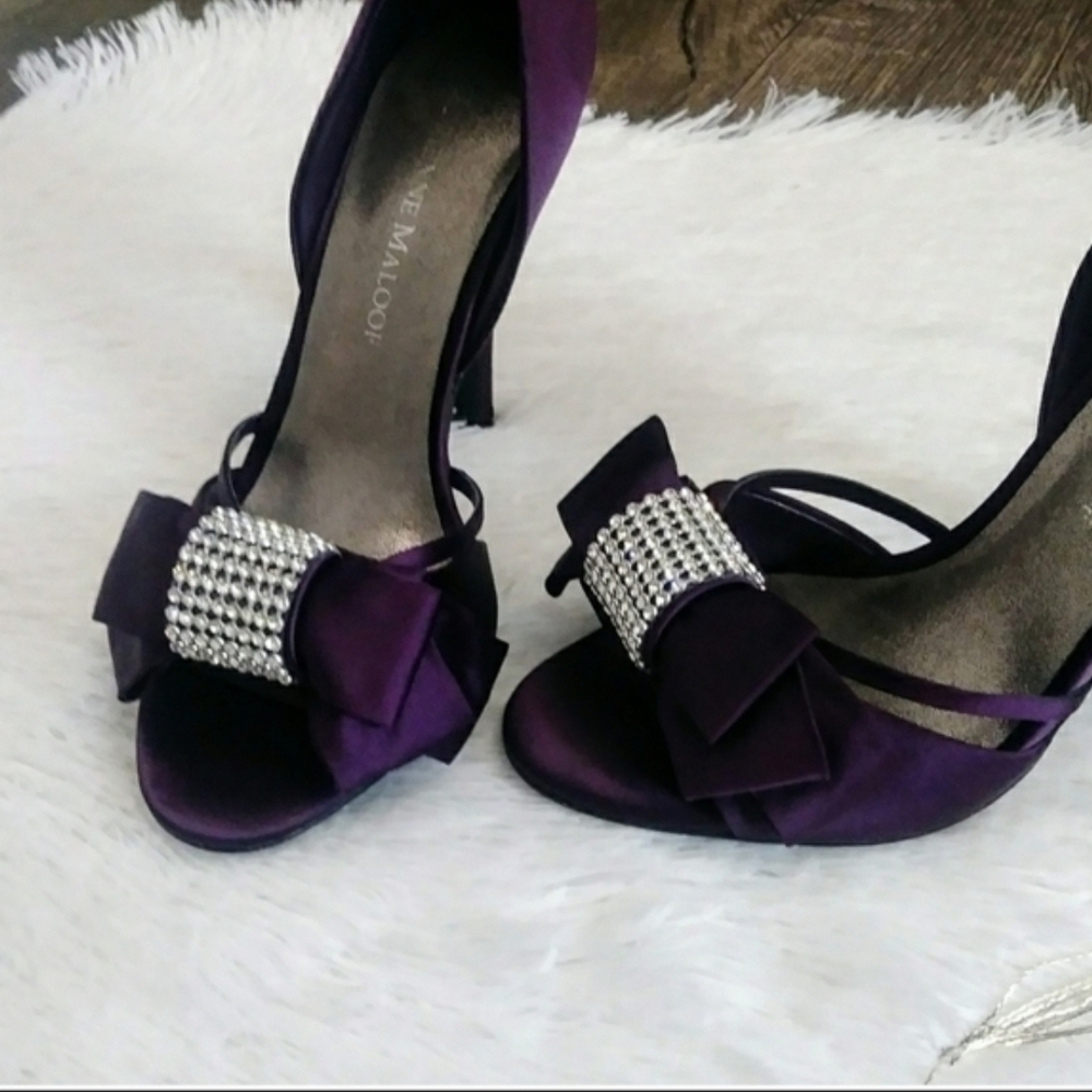 Adrienne Maloof Purple Heels with Bow and Rhinestone